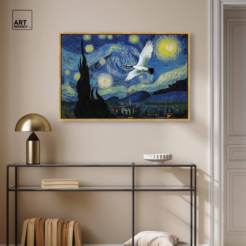 Crane Starry Night Canvas by Art Remedy