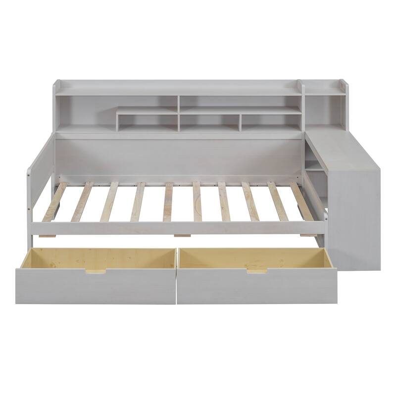 Bed with Two Storage Drawers and Study Desk