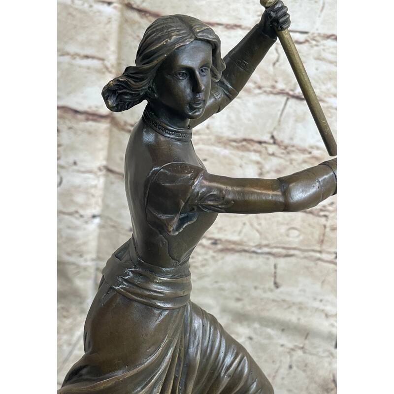 Roman Imitative Catholic Saint Joan Of Arc Standing W/ Flag Sculpture Statue Bronze Figure
