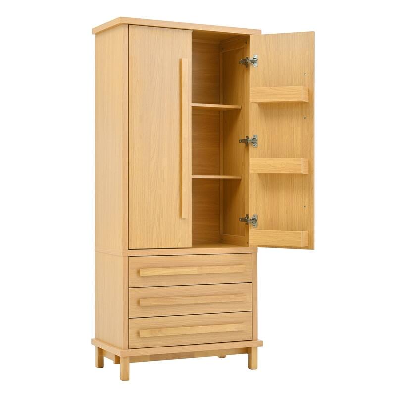 Farmhouse 70" Tall Kitchen Pantry Cabinet,Freestanding Wooden Kitchen Cupboard with 6 Door Shelves and 3 Drawers