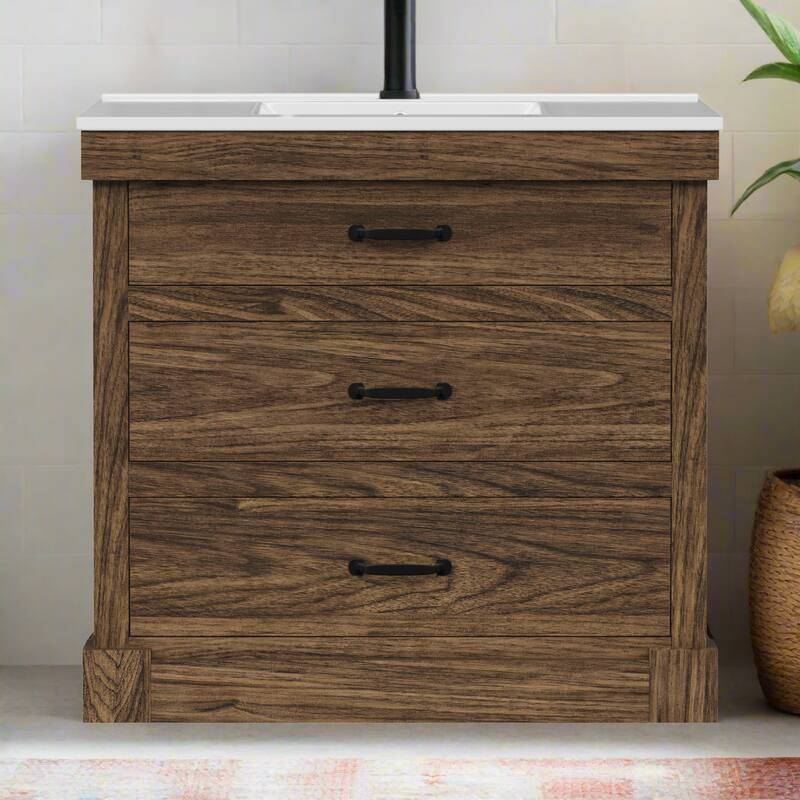 Teamson Home Donovan 36" Single Bathroom Vanity with Square Sink - Walnut