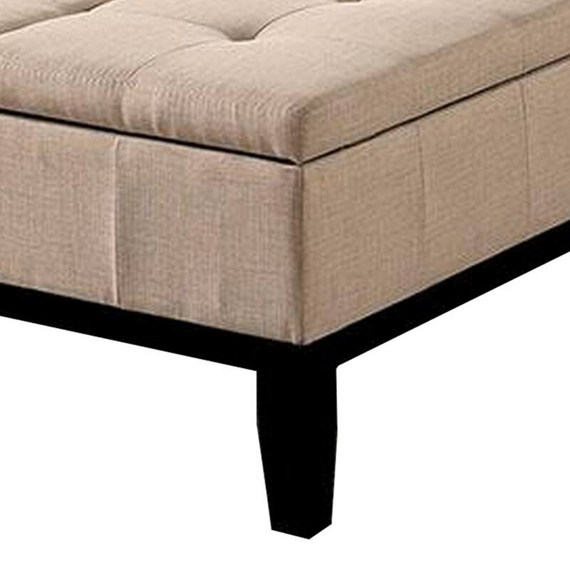 Orin 36 Inch Ottoman, Split Storage Lid, Tufted Beige Upholstery, Wood