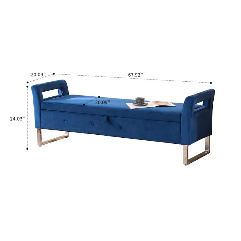 Modern style upholstered bench with hidden storage and upholstered armrests, metal legs for bedroom living room hallway entrance