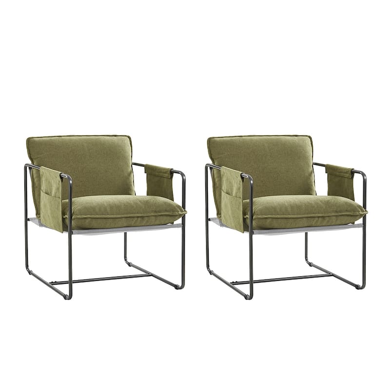 Rebeca Modern Metal Frame Arm Chair with Storage Pockets Set of 2 by HULALA HOME