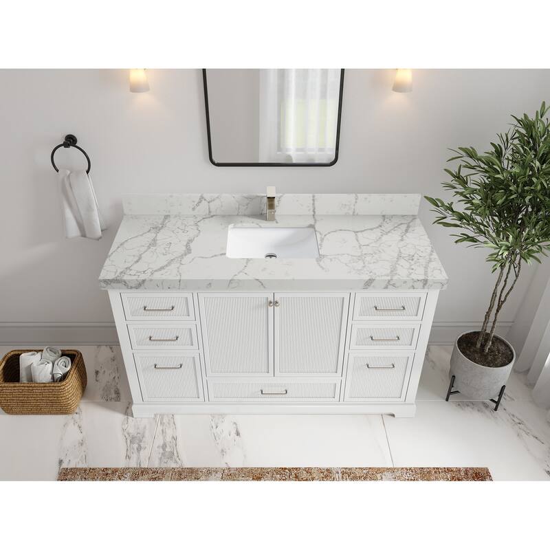 Willow Collections 60 in. W x 22 in. D Alys Single Sink Bathroom Vanity with Countertop - 2"Venatino Quartz - White