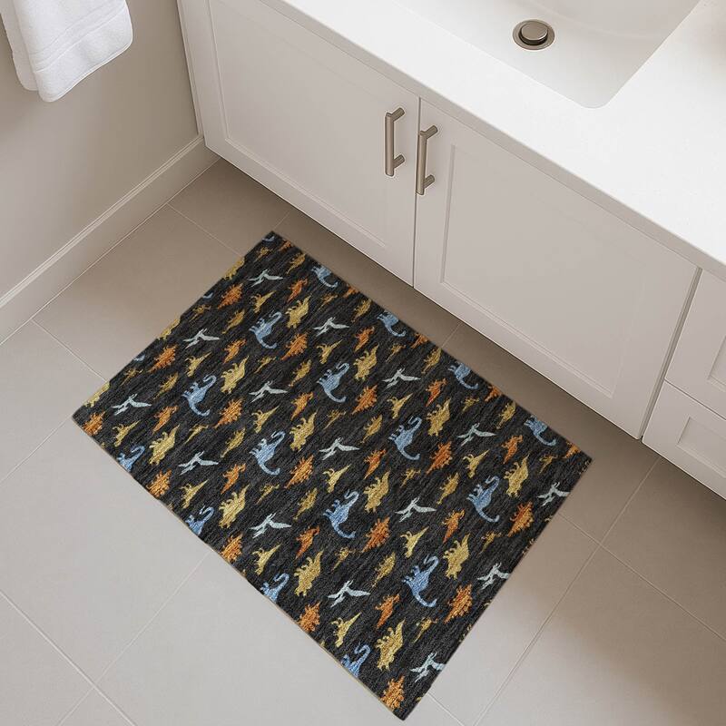Machine Washable Indoor/ Outdoor Modern Dinosaur Chantille Rug