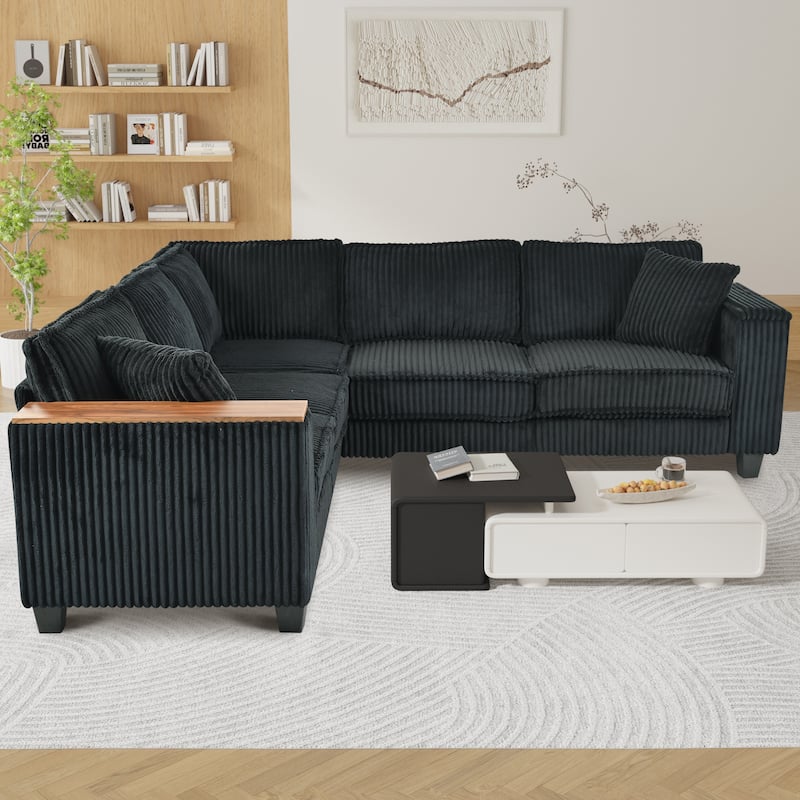 GDFStudio - Jackson Oversized L-Shaped Corduroy Corner Couch with Armrest Storage