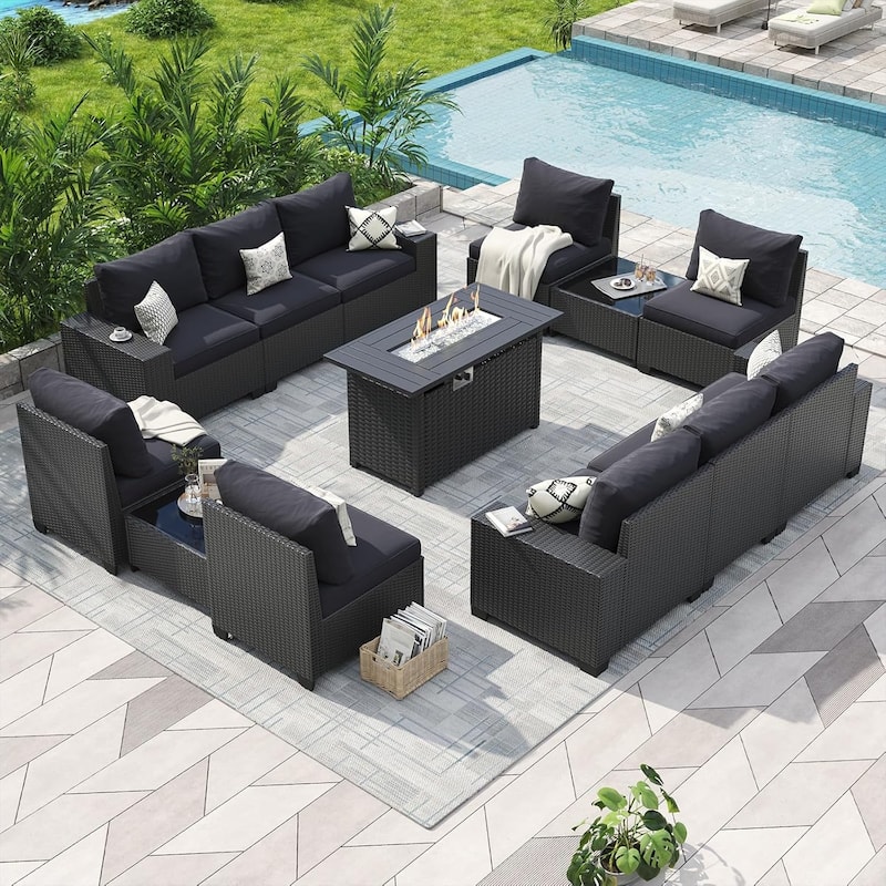 Outdoor Patio Furniture Sets with 4in Thicken Cushion - 13 pcs - Black