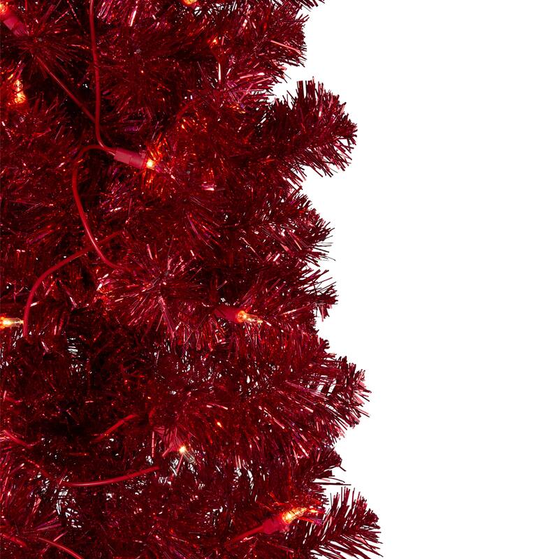 6' Pre-Lit Pencil Red Artificial Christmas Tree - Clear Lights - 6 Foot