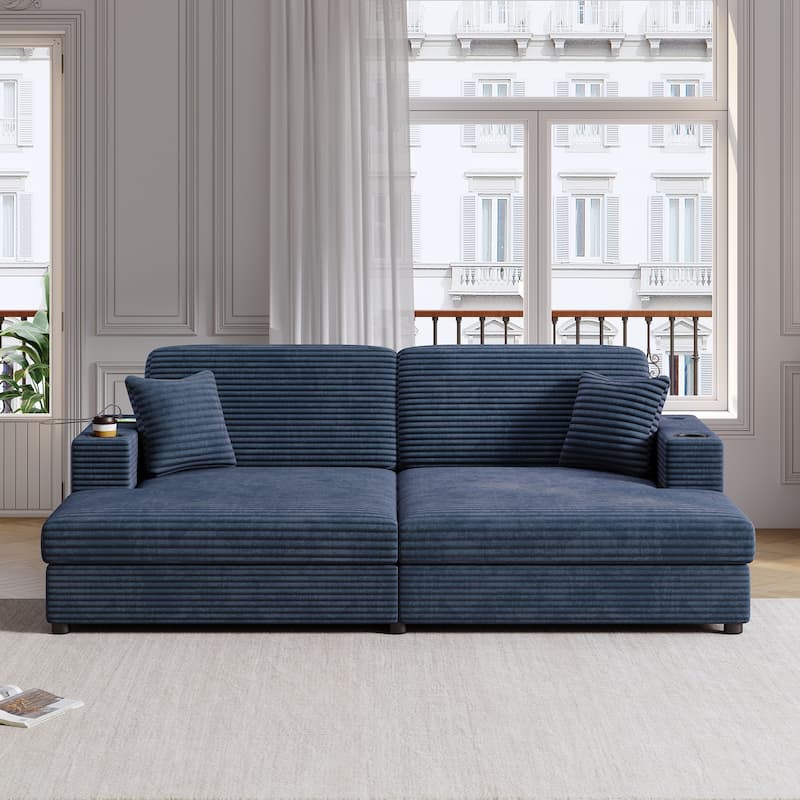 Oversized Loveseat Double Chaise Lounge Sectional Sofa with USB Ports