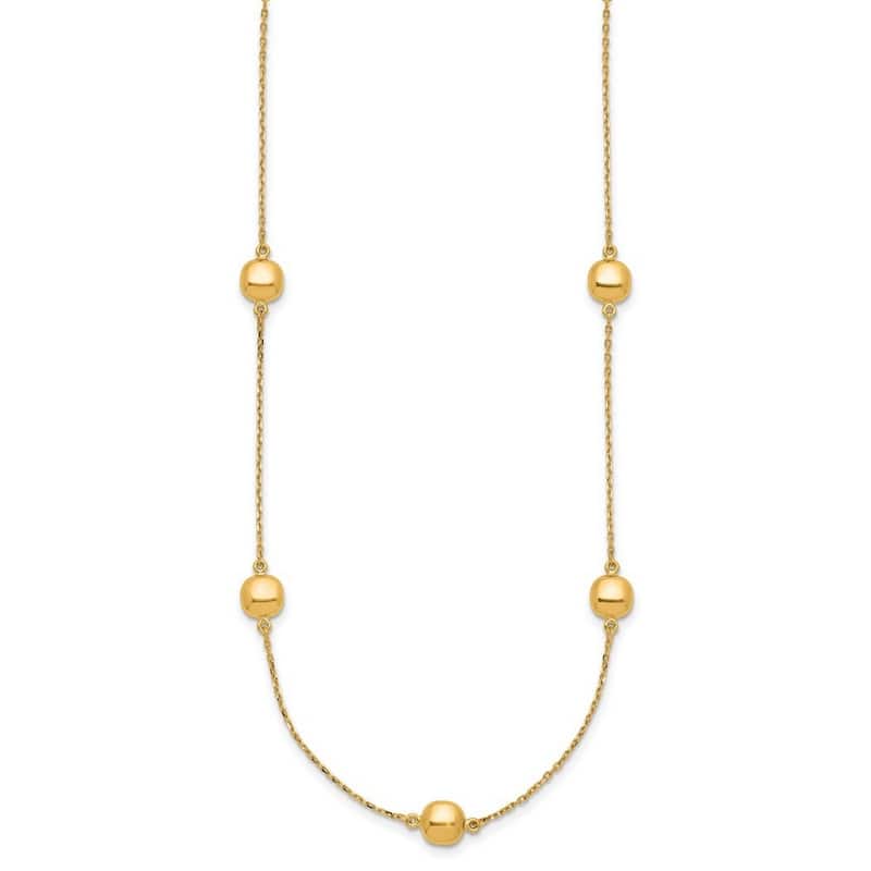 Curata 14k Yellow Gold Polished 5 Station Puffed Square Beads Necklace,16+2"