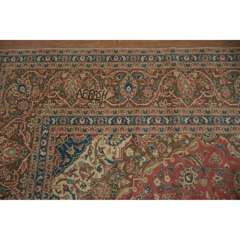 Hand Knotted Oriental 100% Wool Carpet Traditional Floral Pink Kashan Area Rug - 13' 1'' X 9' 9''