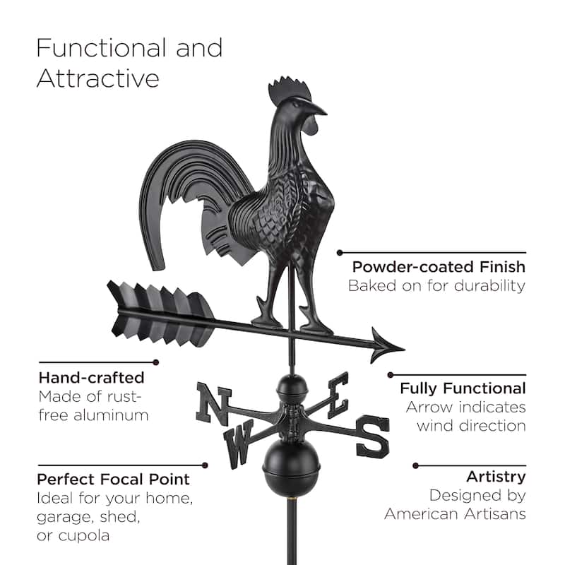Modern Farmhouse-Inspired Rooster Weathervane - Black Finish by Good Directions