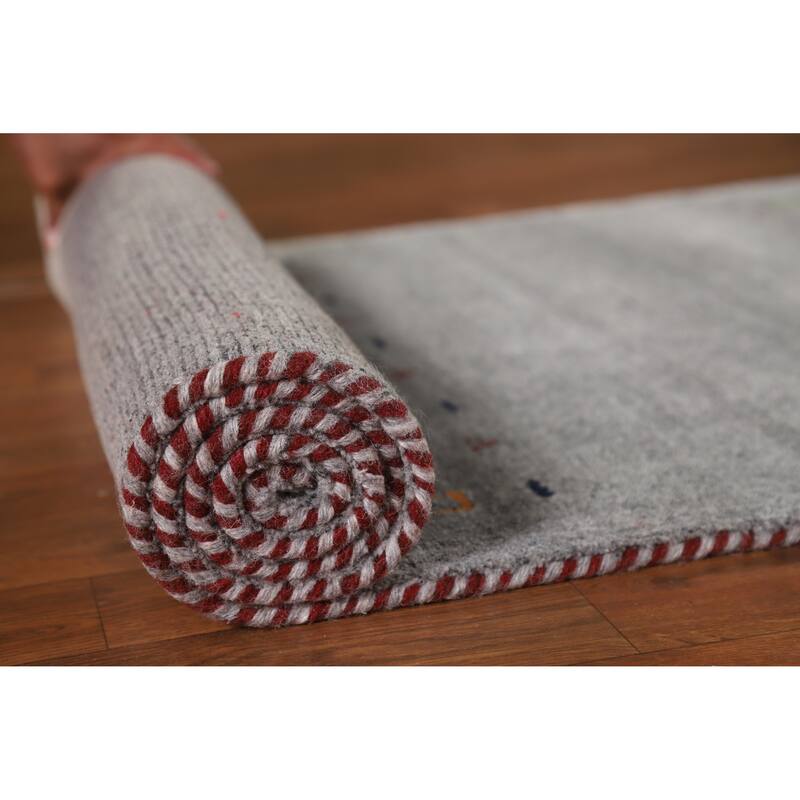 Hand Knotted Oriental 100% Wool Carpet Tribal Animal Pictorial Greys & Charcoal Gabbeh Runner Rug - 7' 10'' X 2' 8''