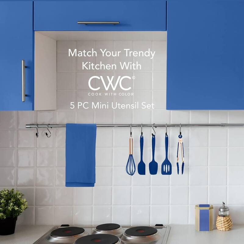 COOK WITH COLOR Silicone Kitchen Utensil Set Nonstick Safe, Easy-Clean Cooking Tools, Aqua