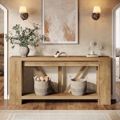 70.9-Inch Extra Long Console Table, 2-Tier Farmhouse Sofa Table Behind Couch