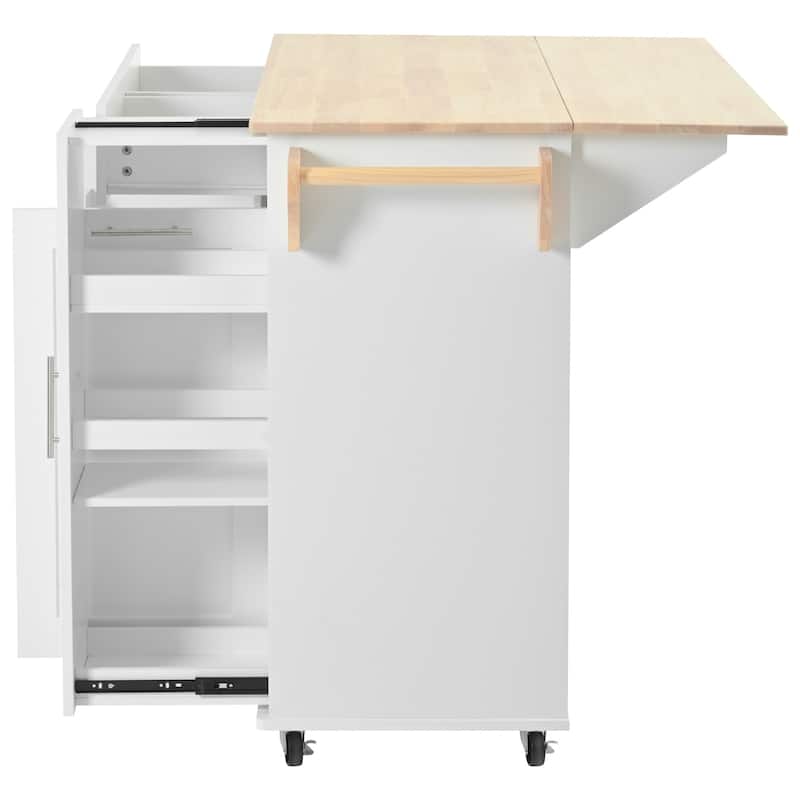 Roomfitters Kitchen Island with Drop Leaf, Kitchen Storage Cart with 3 Tier Pull Out Cabinet Organizer, Internal Storage Rack