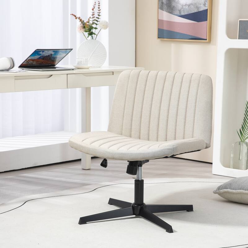 Criss Cross Chair with Wheels, Fabric Padded Armless Vanity Chair, Fabric Padded Task Chair with Adjustable Height - N/A