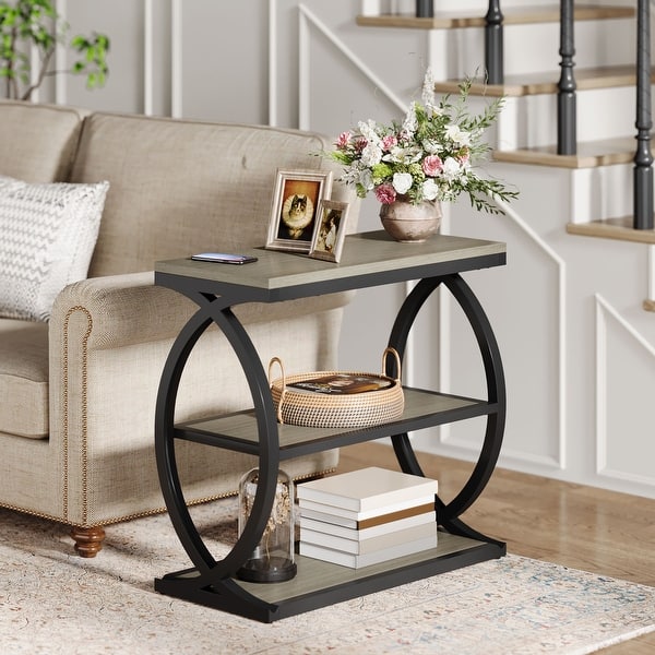 Small 3-Tier End Table for Living Room, Industrial Wooden Side Table with Metal Frame, Rustic Brown - On Sale - Bed Bath & Beyond