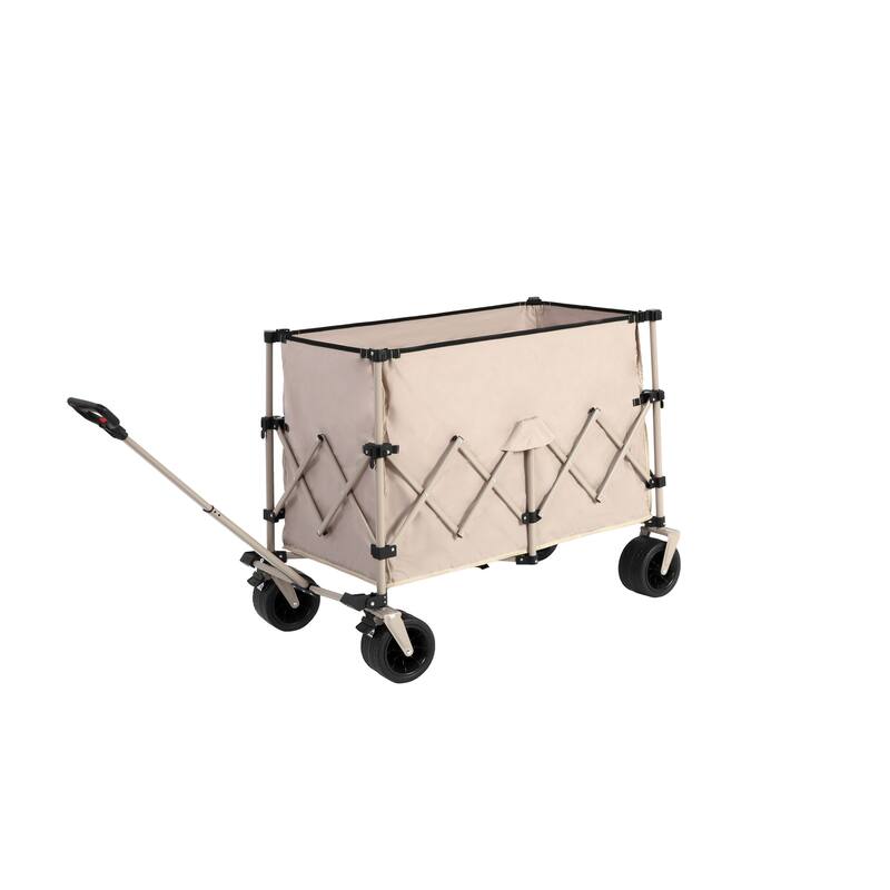 220lbs Weight Capacity Heavy Duty 300L Folding Utility Foldable Extended Wagon with All-Terrain Beach Wheels & Drink Holders - Beige
