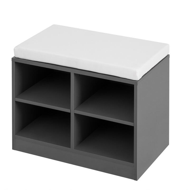 Entryway Bench Cabinet With Cushion, 2 Doors and 3-Tier Adjustable Shelves for Entryway Organization