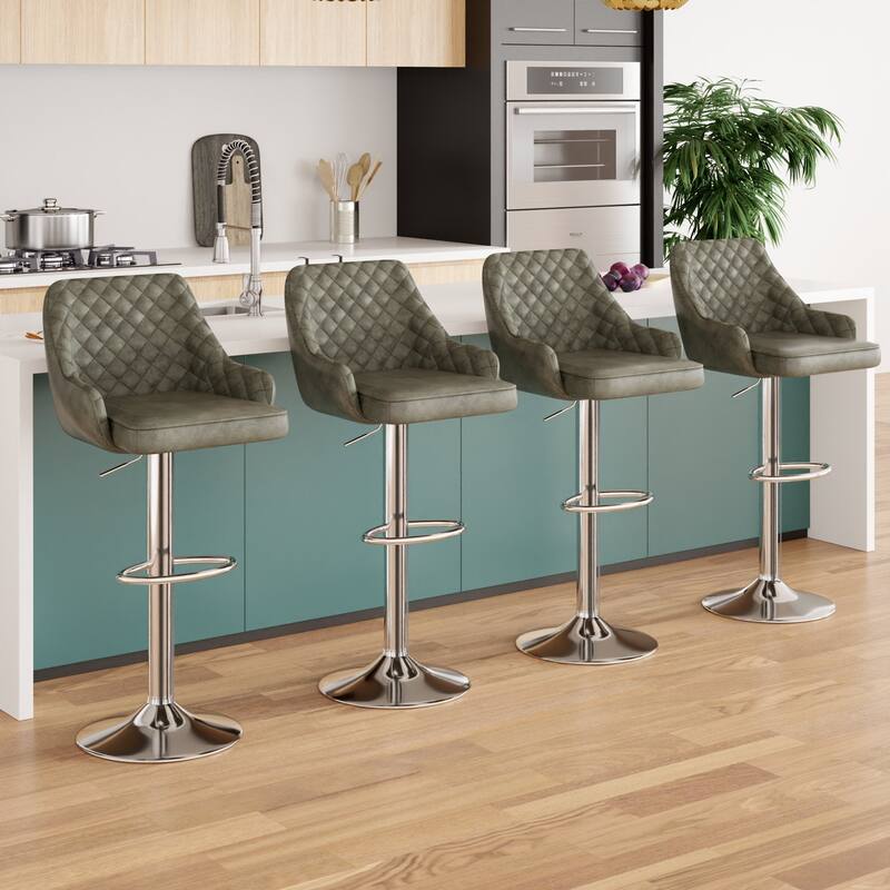 Javlergo 4-Pack Adjustable Bar Stools 24.4" to 32.7" Height Range with Footrest & Diamond Quilted Half-Back Counter Stools Set - Dark Grey