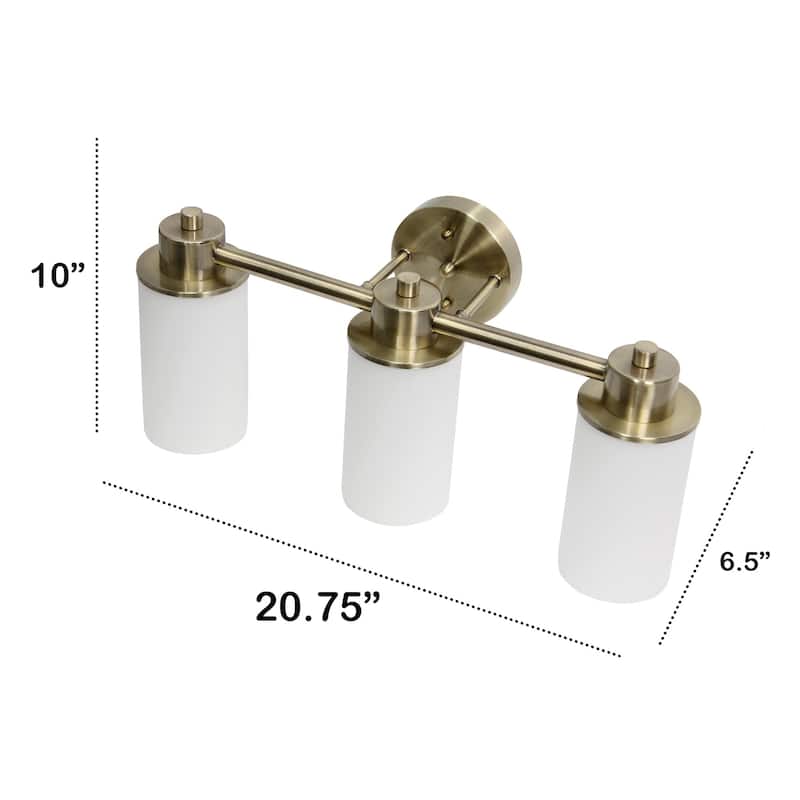 Wall Mounted Three Light Vanity Fixture with Opaque Glass Shade - 20.75" - Bronze and White