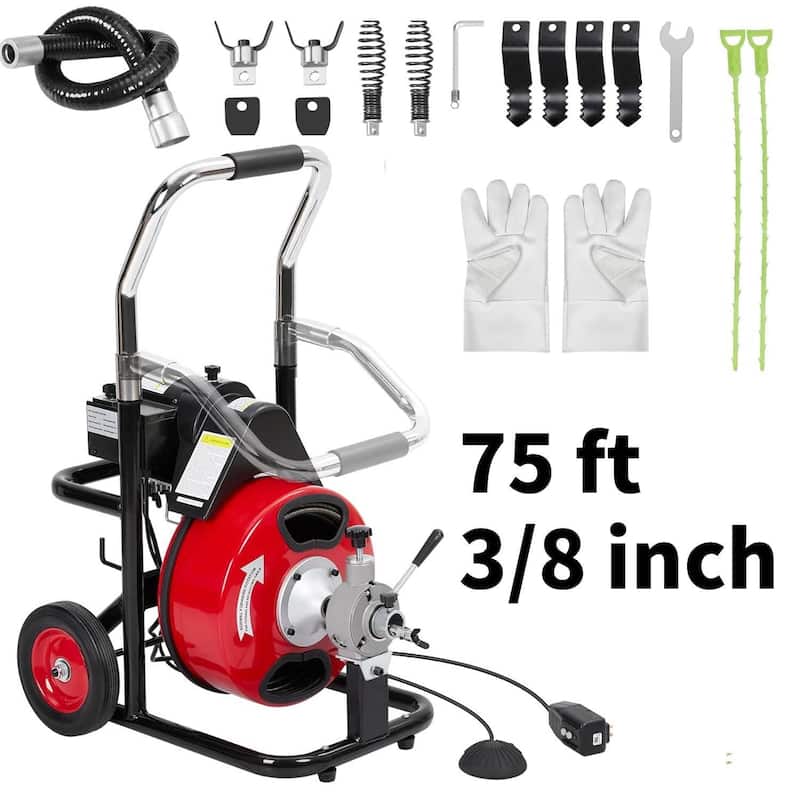 75FT 3/8 Inch Electric Drain Cleaner Machine for Sink, Toilet & Sewer - Red