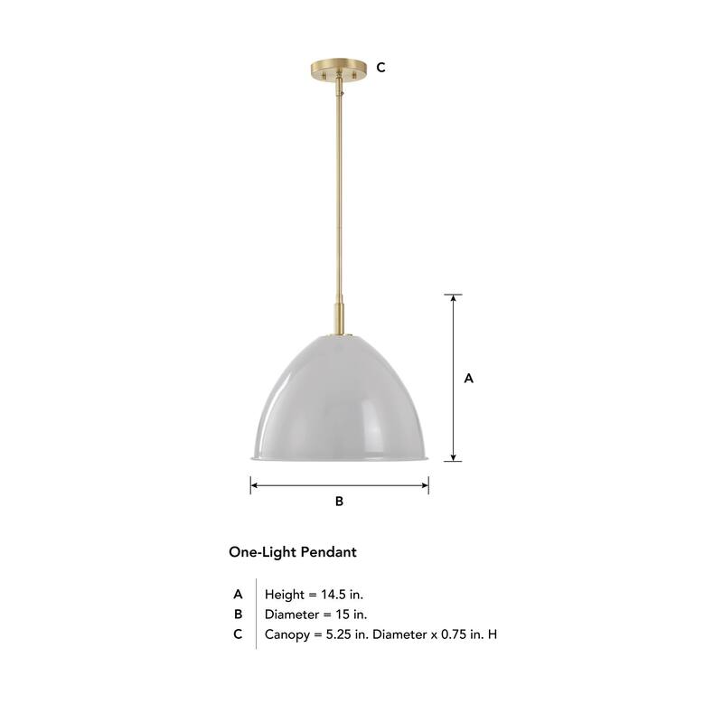Biba 15 in. 1-Light Brushed Gold Modern Pendant Light Grey Sky Metal Shades