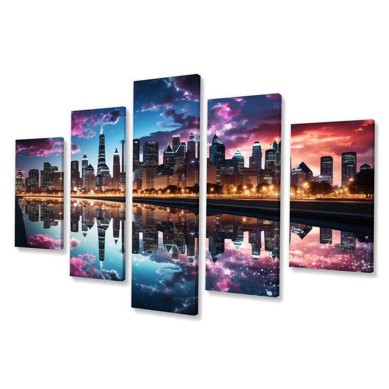 Designart "USA Chicago Skyscrapper Reflections" Cityscapes Multipanel Canvas Art Print set