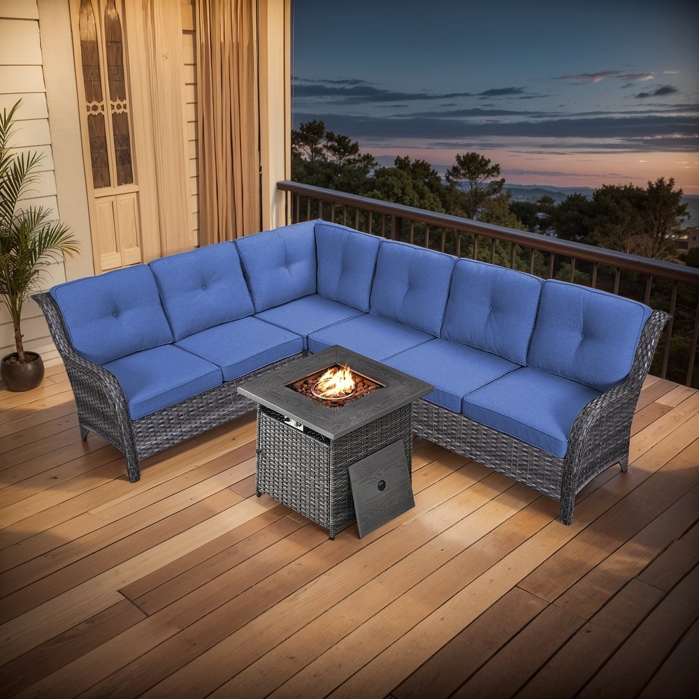 Outdoor 2 Sectional Sofa with Fire Pit Table Set