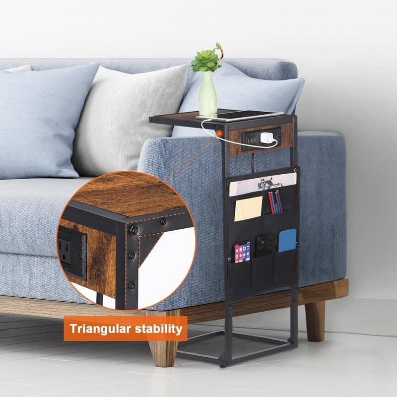 Set of 2 C Shaped End Table with Charging Station