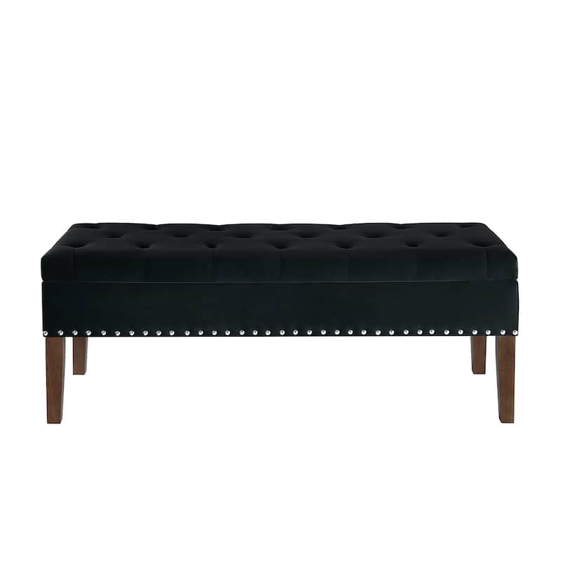 Modern Storage Bench with Wooden Legs, 48 Inch Upholstered Ottoman Bench Velvet End of Bed Stool, Entryway Bench