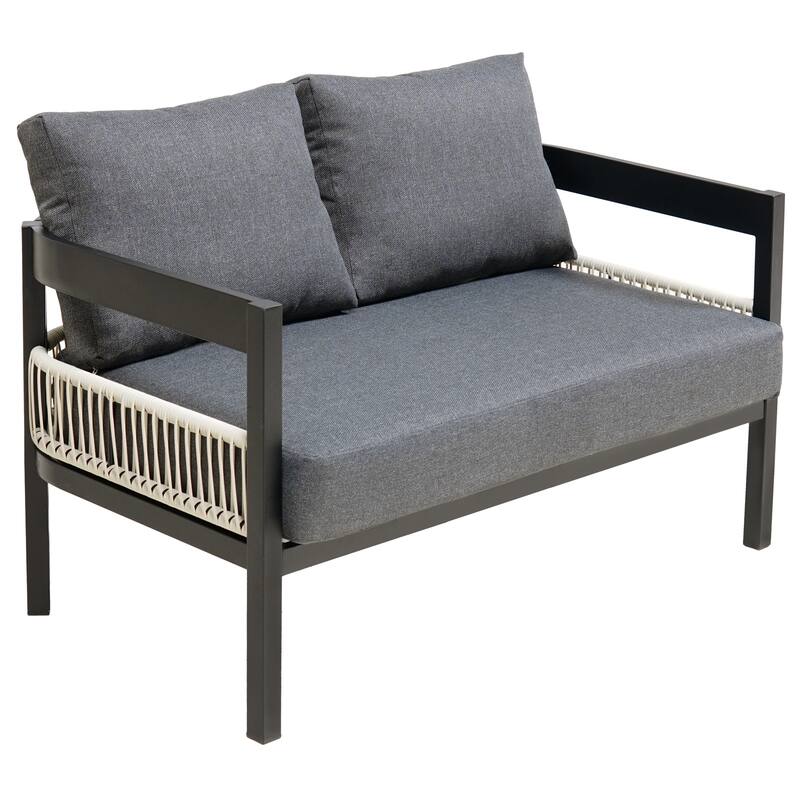 Modular Outdoor Sofa Set with PE Wicker & WPC Table, Rust-Proof Frame