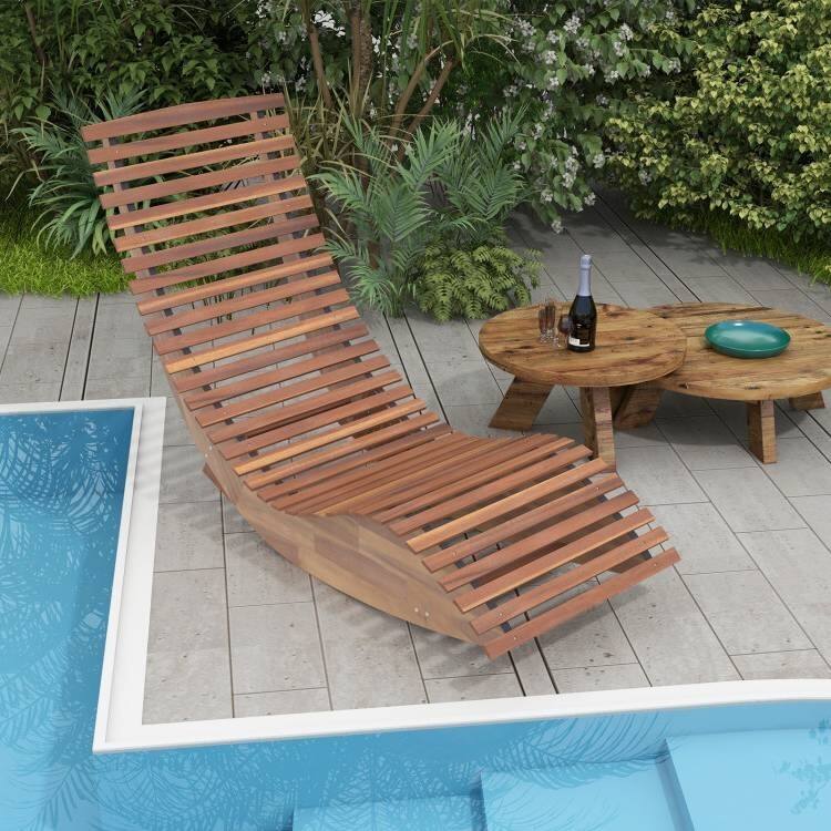 Natural Acacia Wood Adirondack Rocking Chair with High Back Support - 62" L x 24" W x 30"H