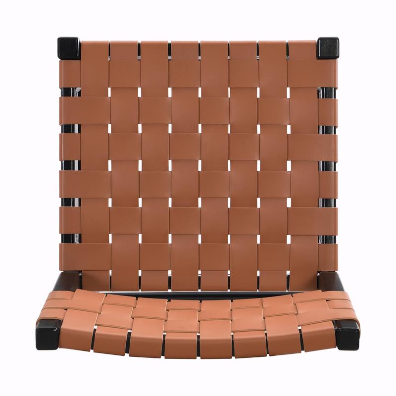 24.25" Classic Counter Stools Set of 2, PU Seat, Rubberwood Frame & Leather Woven Back