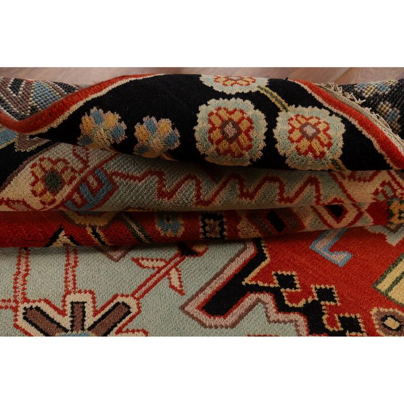 Orange Geometric Kazak Indian Area Rug Handmade Wool Carpet - 7'10" x 9'11"