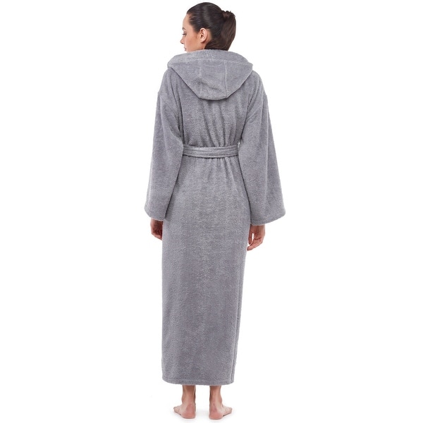 chinese dress ladies Artfasion Fluffy Plush Grey Dressing Gown Bathrobe with Hood and Wide main image 0