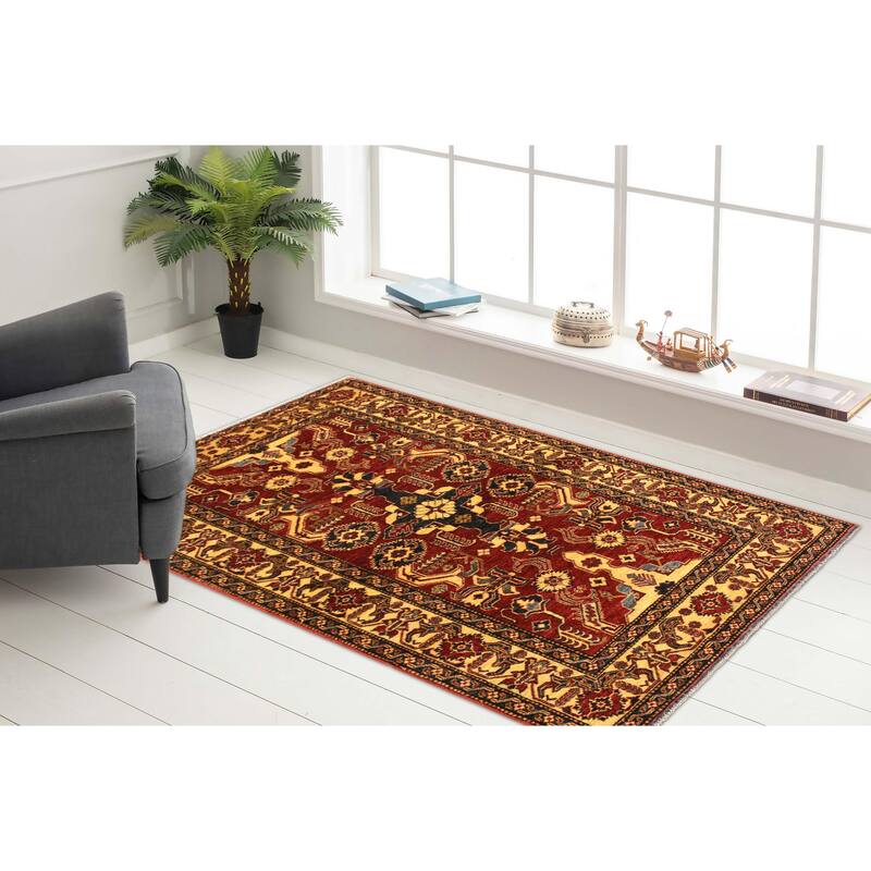 Tribal Super Kazak Sullivan Red/Gold Hand Knotted Wool Rug - 3'11'' x 6'2''