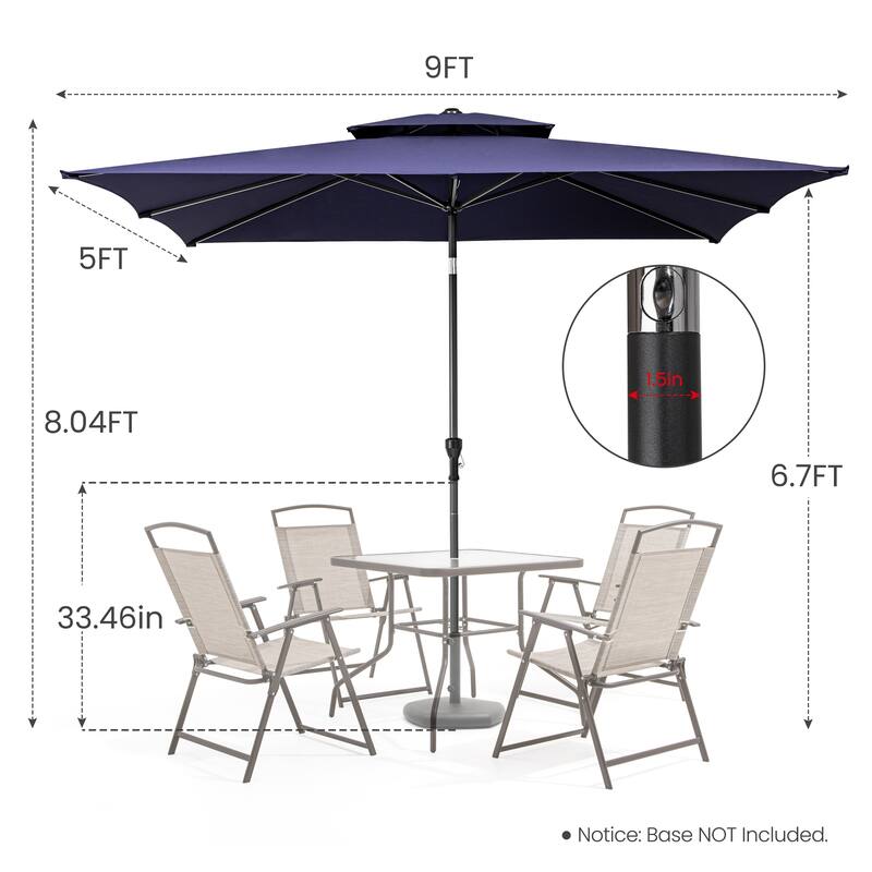 Crestlive 9 x 5 FT Double Top Patio Outdoor Market Umbrella Table Umbrella, Base Not Included