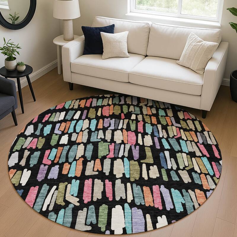 Machine Washable Indoor/ Outdoor Modern Mosaic Chantille Rug