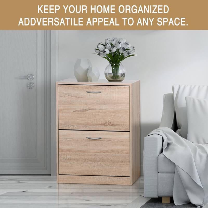 Freestanding Shoe Storage Cabinet for Entryway, Shoe Rack with 2 Flip Doors