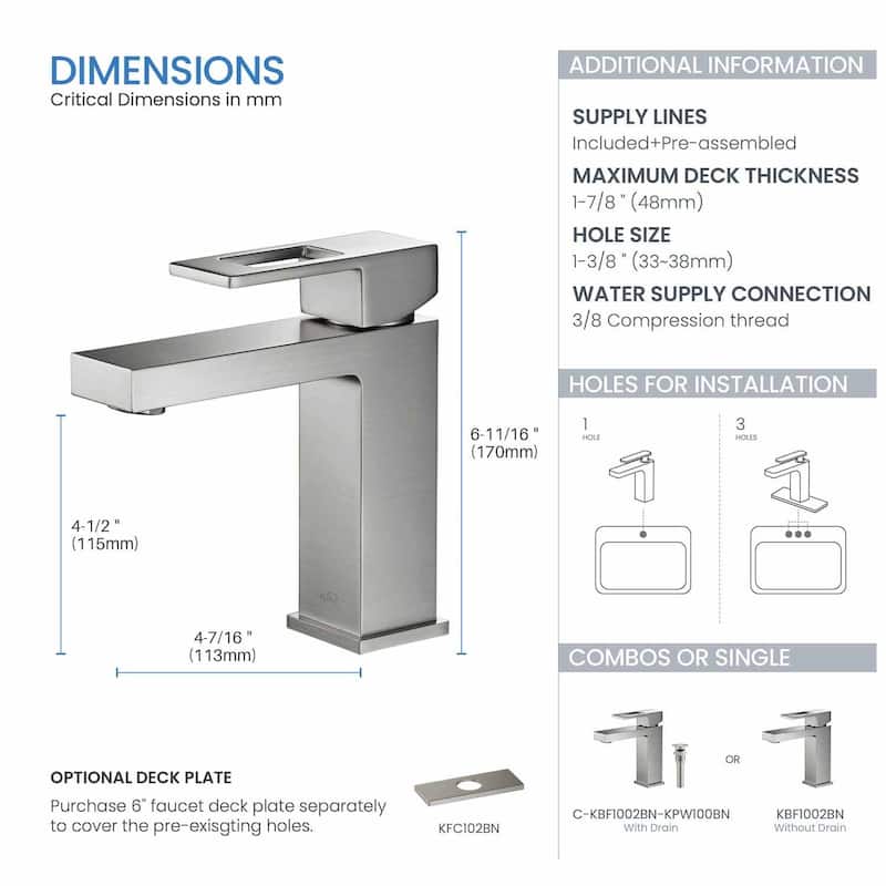 Single-handle Bathroom Vanity Sink Faucet w/ Water Hose