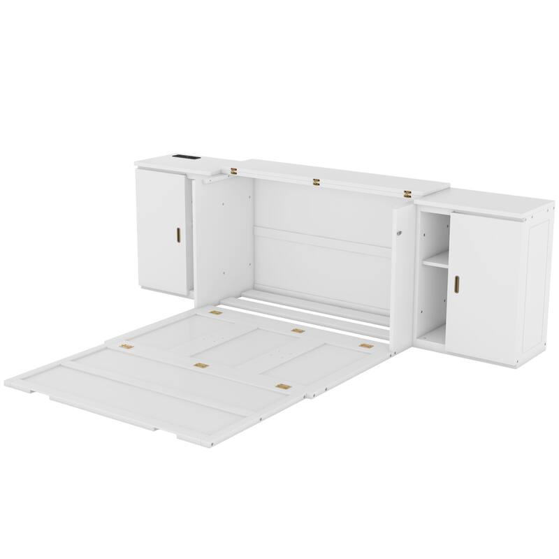 Murphy Bed with Built-in Charging Station, Shelves & Storage Cabinets, Platform Bed Frame Space-Saving Folding Wall Cabinets Bed