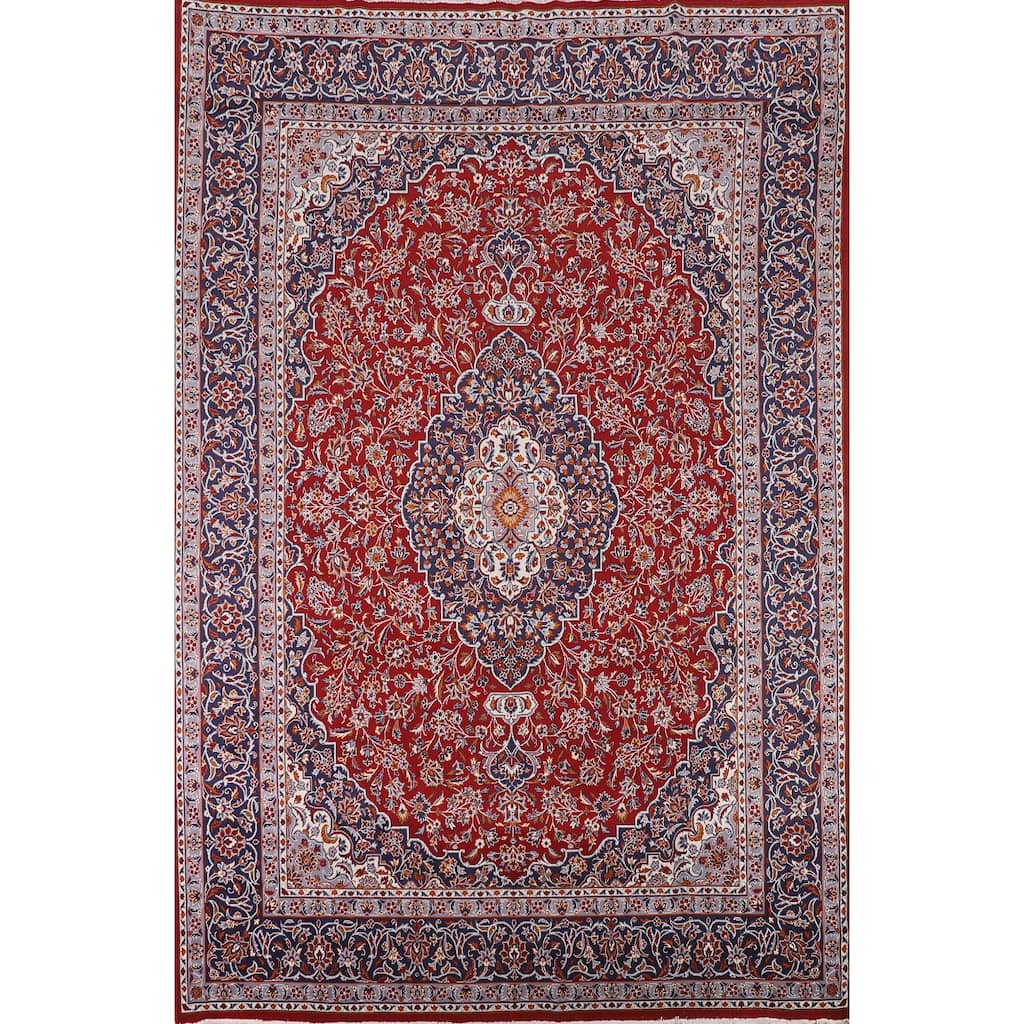 Traditional Kashan Turkish Area Rug Floral Machine-Made Carpet - 9'8" x 12'9"