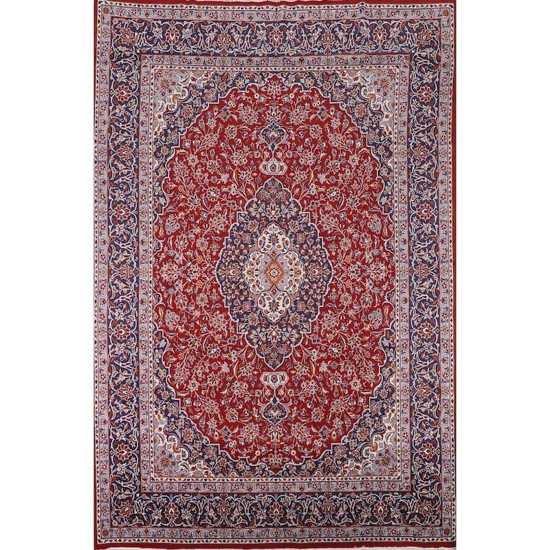 Traditional Kashan Turkish Area Rug Floral Machine-Made Carpet - 9'8" x 12'9"