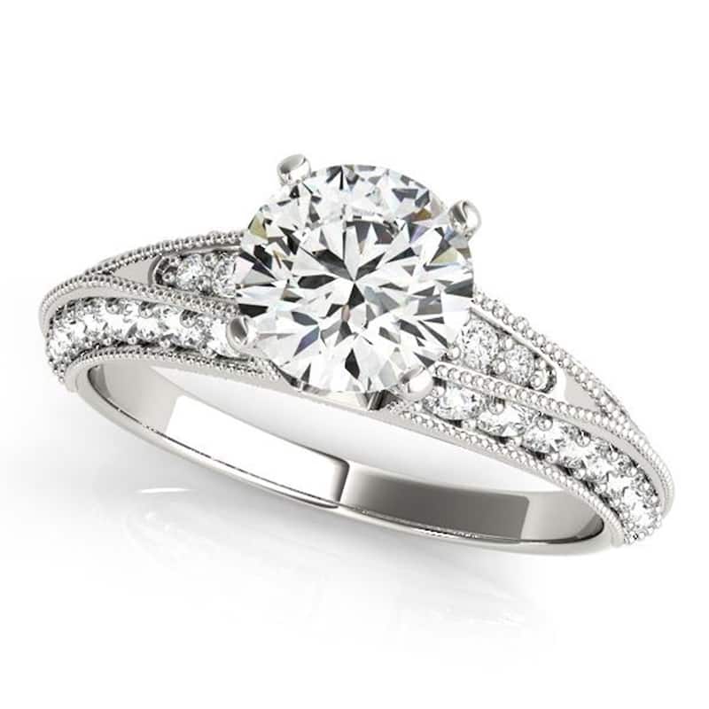Auriya 14k Gold 1ctw Vintage Moissanite and 1/2ctw Diamond Engagement Ring - White - 8
