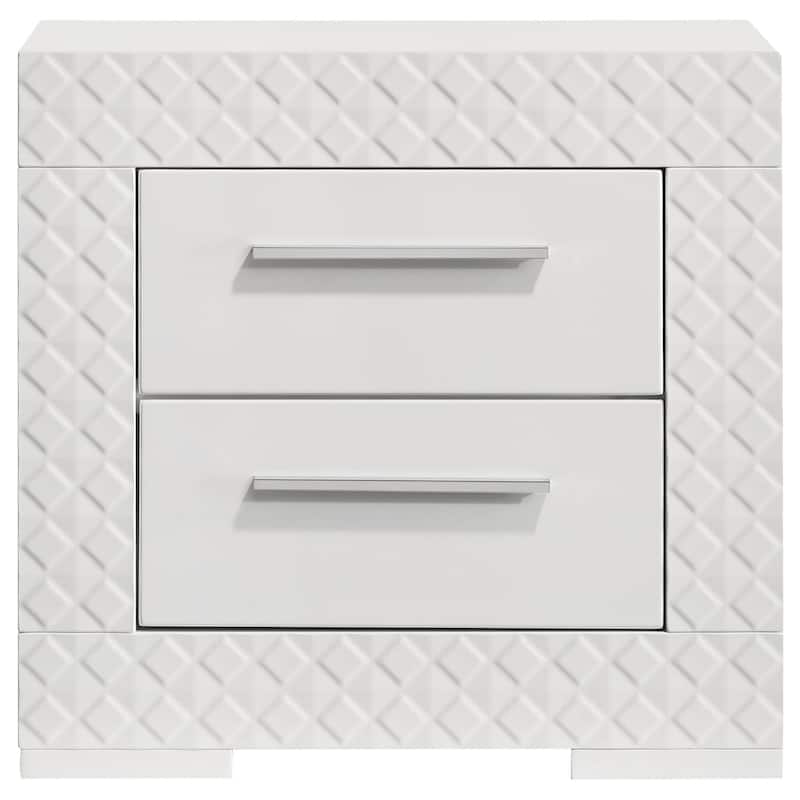 Ivon Nightstand, 2 Drawers, 26 Inch Modern Glossy White Solid Hardwood