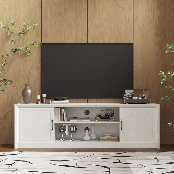 slide 2 of 16, Farmhouse Entertainment Center with Metal Handles, TV Stand with Storage Cabinets White