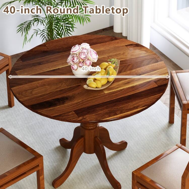 Rubber Wood Round Dining Table with Curved Legs and Adjustable Foot Pads - 40 x 40 x 29 inch (L x W x H)